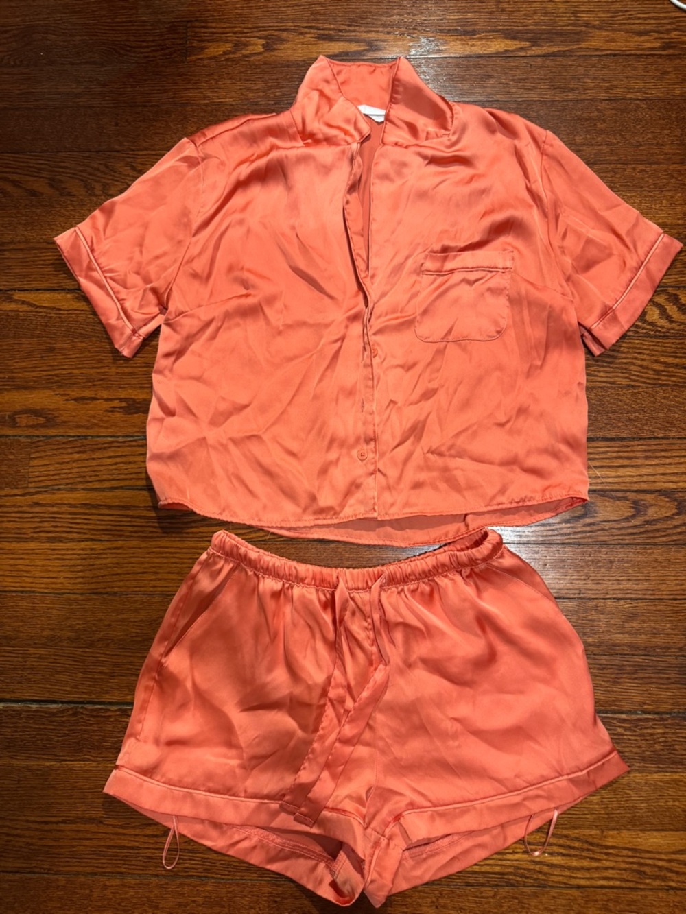 Women's Coral Short Sleeve Satin Pajama Set